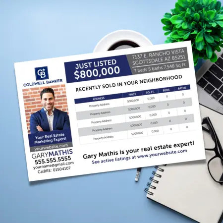 Coldwell Banker Just Listed Postcard with neighborhood stats